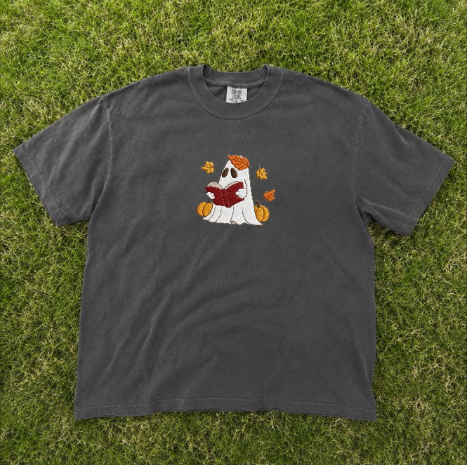 GHOST READING BOOK EMBROIDERED TEE BN-00047