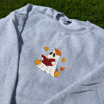 GHOST READING BOOK EMBROIDERED TEE BN-00047