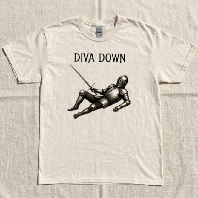 DIVA DOWN KNIGHT TEE, FUNNY MEDIEVAL ARMOR TEE BN-00293
