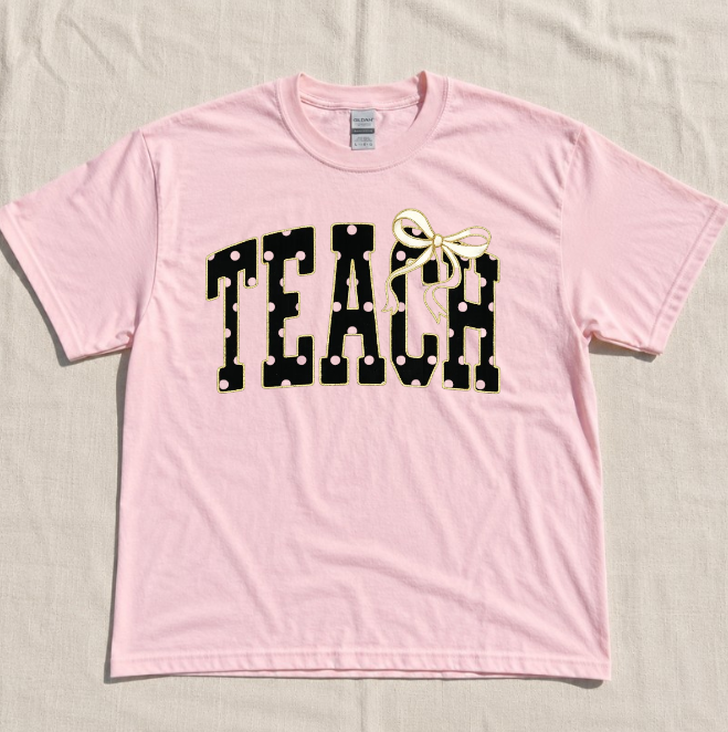 TEACH TEE, BLACK POLKA DOT TEACHER TEE, CUTE BACK TO SHCOOL TEACHER TEE BN-00184
