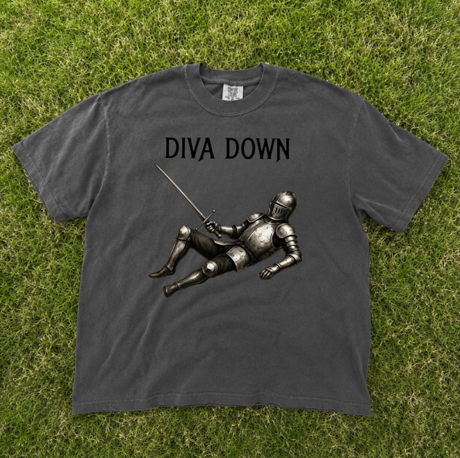 DIVA DOWN KNIGHT TEE, FUNNY MEDIEVAL ARMOR TEE BN-00293