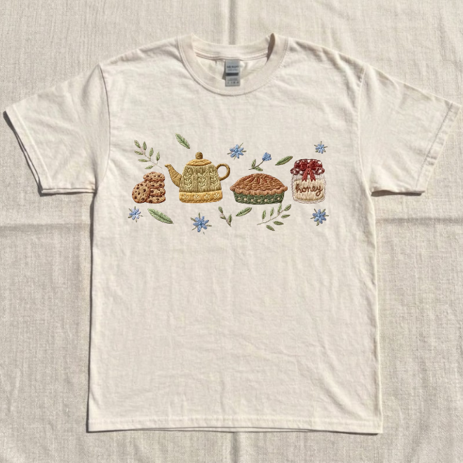 CAKE & TEA EMBROIDERED TEE BN-00034