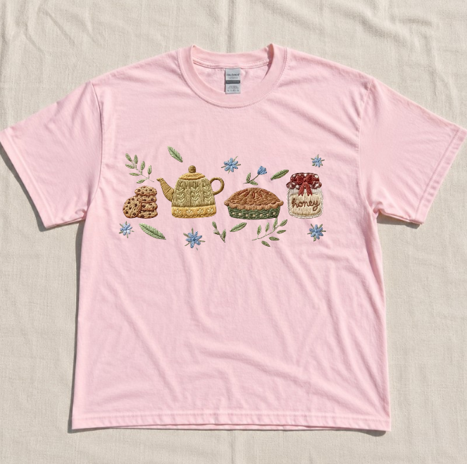 CAKE & TEA EMBROIDERED TEE BN-00034