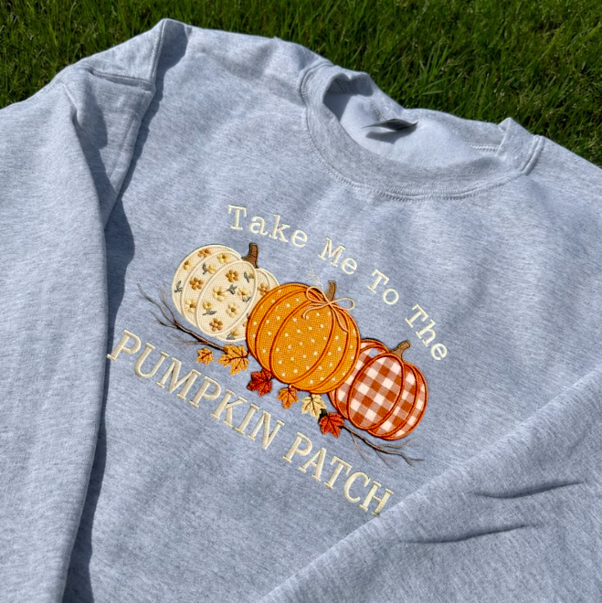 TAKE ME TO THE PUMKPKIN PATCH, PREPPY FALL SEASON EMBROIDERED TEE BN-00063