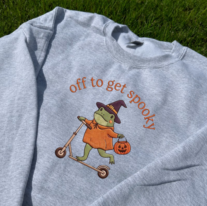 OFF TO GET SPOOKY, CUTE FROG LOVER EMBROIDERED TEE BN-00064