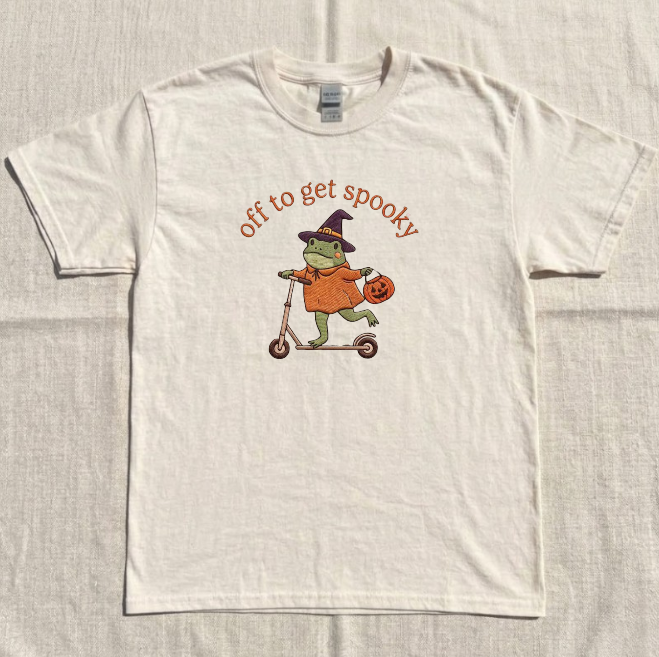 OFF TO GET SPOOKY, CUTE FROG LOVER EMBROIDERED TEE BN-00064