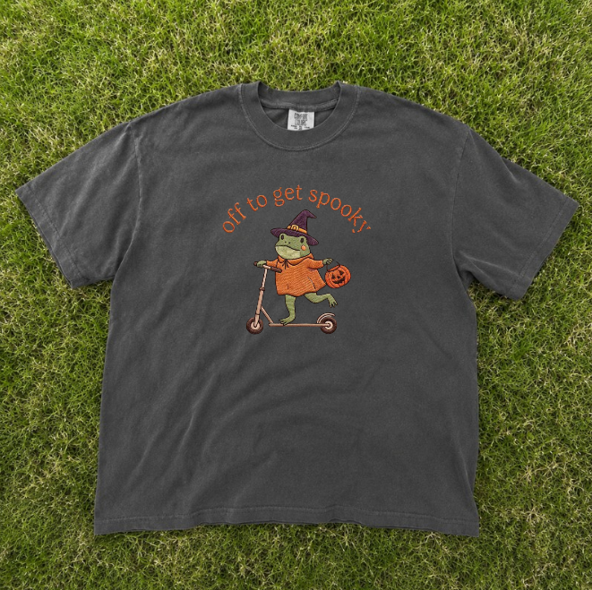 OFF TO GET SPOOKY, CUTE FROG LOVER EMBROIDERED TEE BN-00064