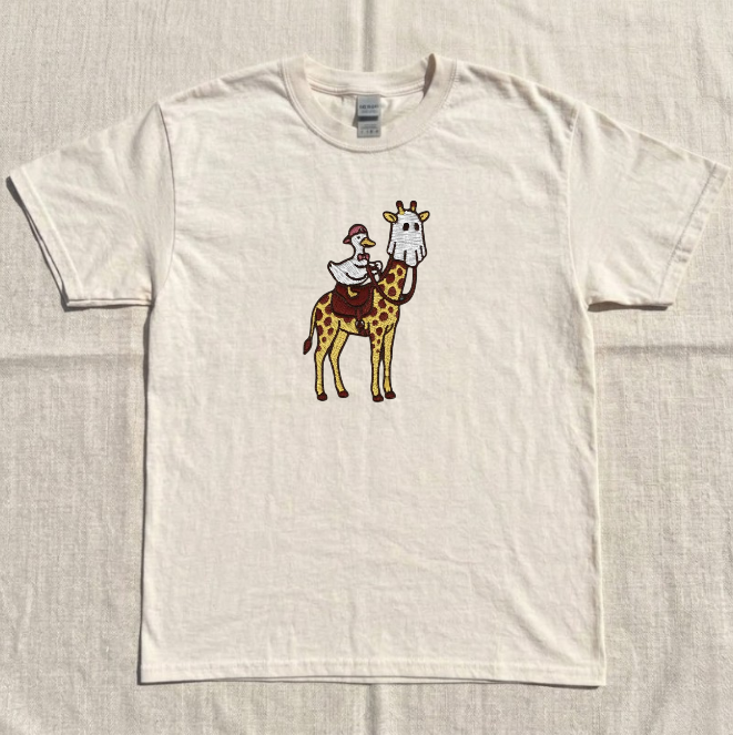 GIRAFFE BOO HALLOWEEN TEE, SILLY GOOSE GIRAFFE EMBROIDERED TEE BN-00035