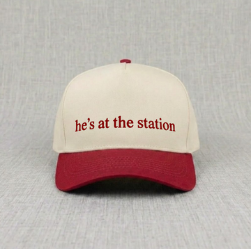 HE'S AT THE STATION EMBROIDERED BASEBALL HAT BN-0008