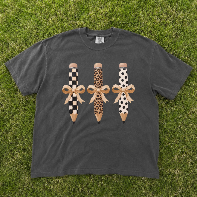 LEOPARD PENCIL BOW, TEACHER APPRECIATION, FUNNY SCHOOL TEE BN-00092