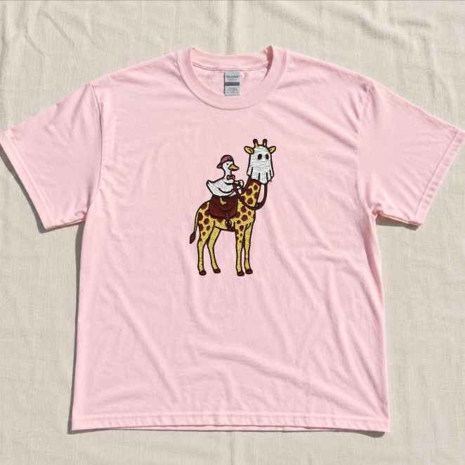 GIRAFFE BOO HALLOWEEN TEE, SILLY GOOSE GIRAFFE EMBROIDERED TEE BN-00035