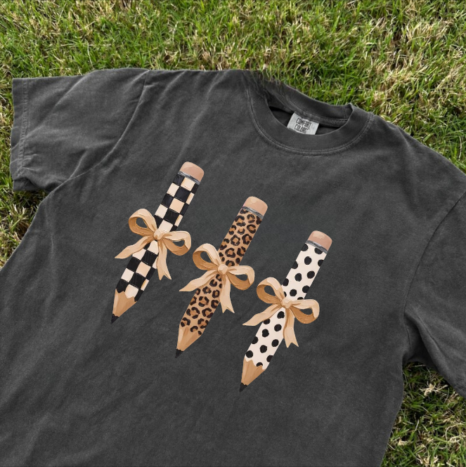 LEOPARD PENCIL BOW, TEACHER APPRECIATION, FUNNY SCHOOL TEE BN-00092