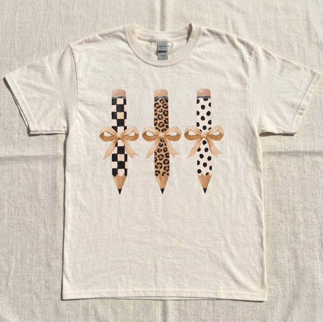 LEOPARD PENCIL BOW, TEACHER APPRECIATION, FUNNY SCHOOL TEE BN-00092