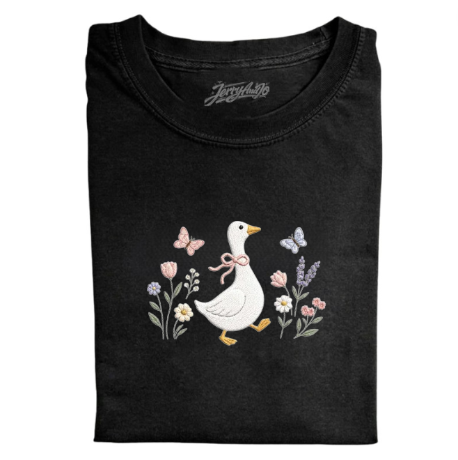 FLORAL GOOSE MACHINE EMBROIDERED TEE BN-00022