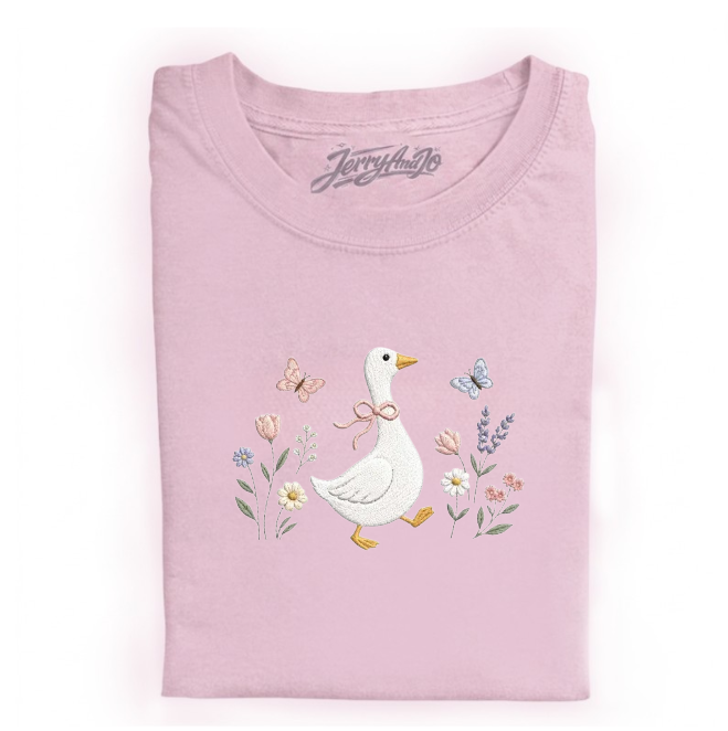 FLORAL GOOSE MACHINE EMBROIDERED TEE BN-00022