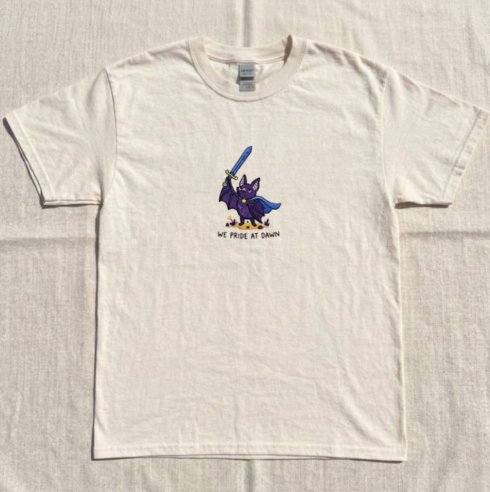 CUTE BAT WITH SWORD EMBROIDERED TEE TR-0056