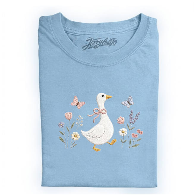 FLORAL GOOSE MACHINE EMBROIDERED TEE BN-00022