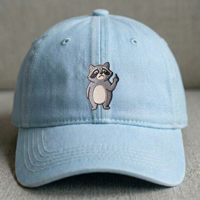 FUNNY MIDDLE FINGER RACCOON EMBROIDERED CLASSIC DAT HAT BN-0007