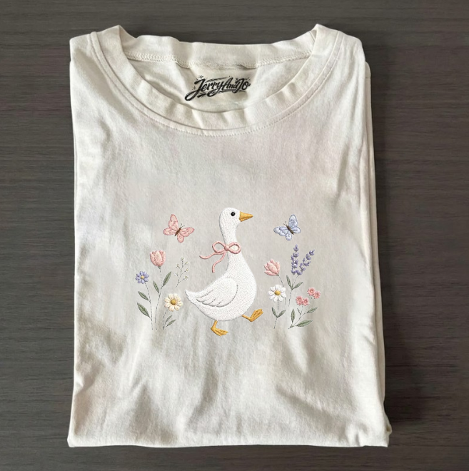FLORAL GOOSE MACHINE EMBROIDERED TEE BN-00022