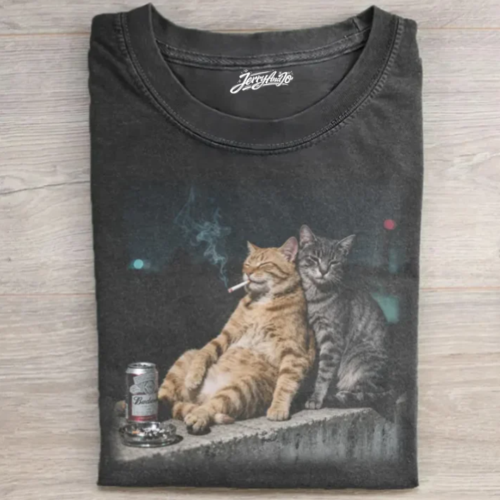 ROOFTOP CAT COUPLE VINTAGE T-SHIRT TR-00235
