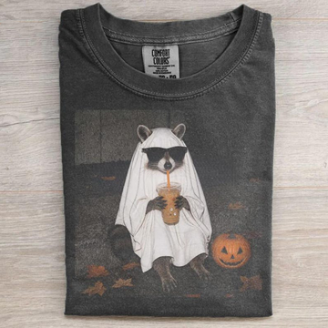 GHOST RACCOON COFFEE SHIRT, FUNNY HALLOWEEN ICED COFFEE T-SHIRT TR-00307