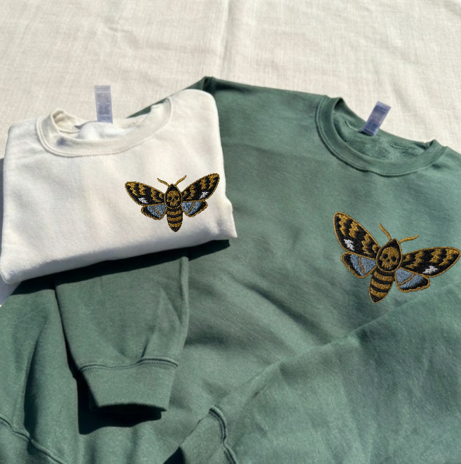 DEATH'S HEAD HAWKMOTH EMBROIDERED TEE/ SWEATSHIRT/ HOODIE BN-00111