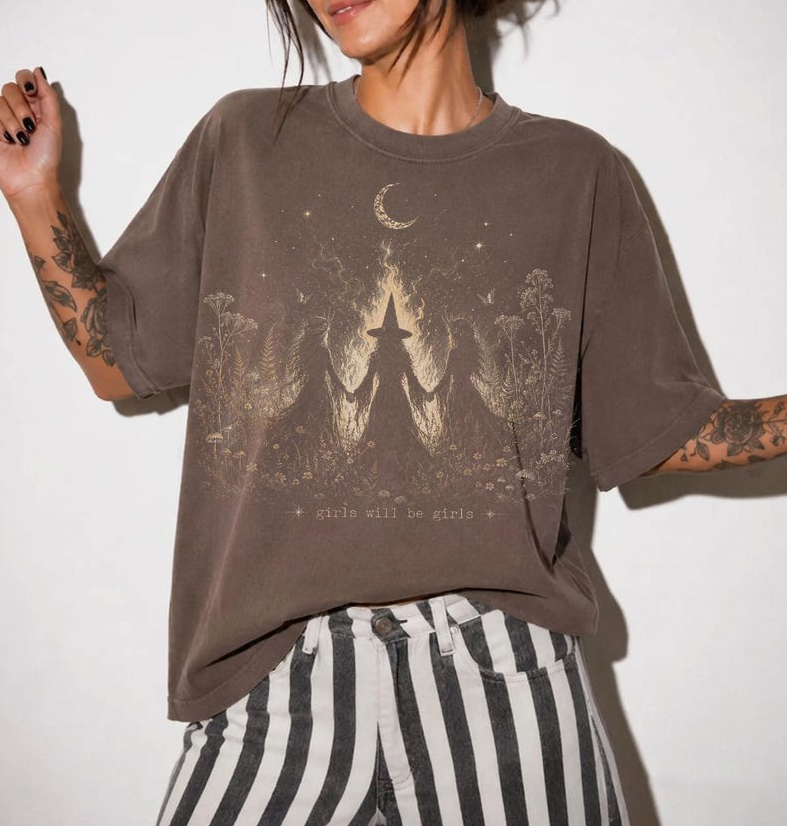 VINTAGE GIRLS WILL BE GIRLS T-SHIRT, WITCHY HALLOWEEN FEMINIST SHIRT TR-00310