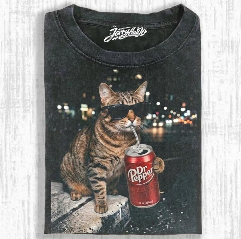 FUNNY CAT DRINKING DR PEPPER SHIRT XIU-0098