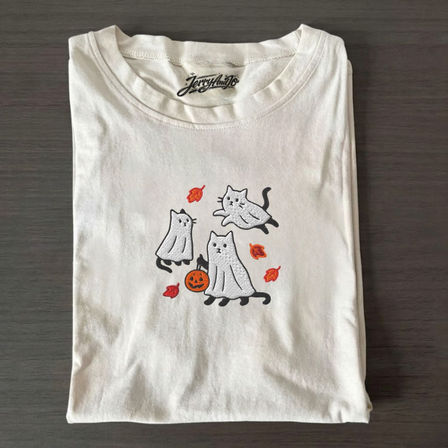 GHOST CATS FALL HALLOWEEN EMBROIDERED TEE NN-0014