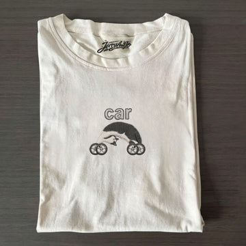 FUNNY CAT CAR EMBROIDERED TEE NN-0002