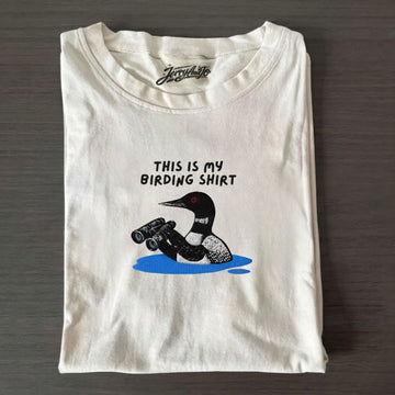 LOON WITH BINOCULARS BIRDING EMBROIDERED TEE NN-0016