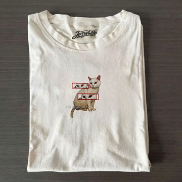CAT MEME WHAT DO YOU SEE EMBROIDERED TEE NN-0003