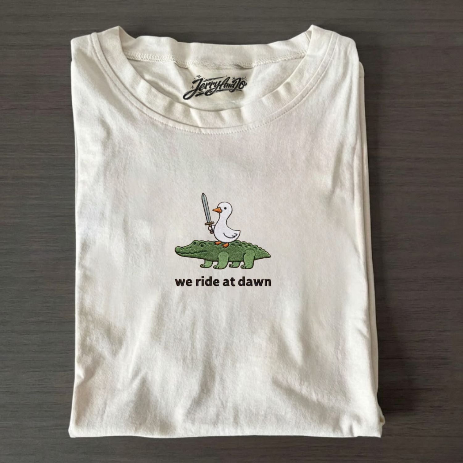 DUCK CROCODILE WE RIDE AT DAWN EMBROIDERED TEE NN-0006
