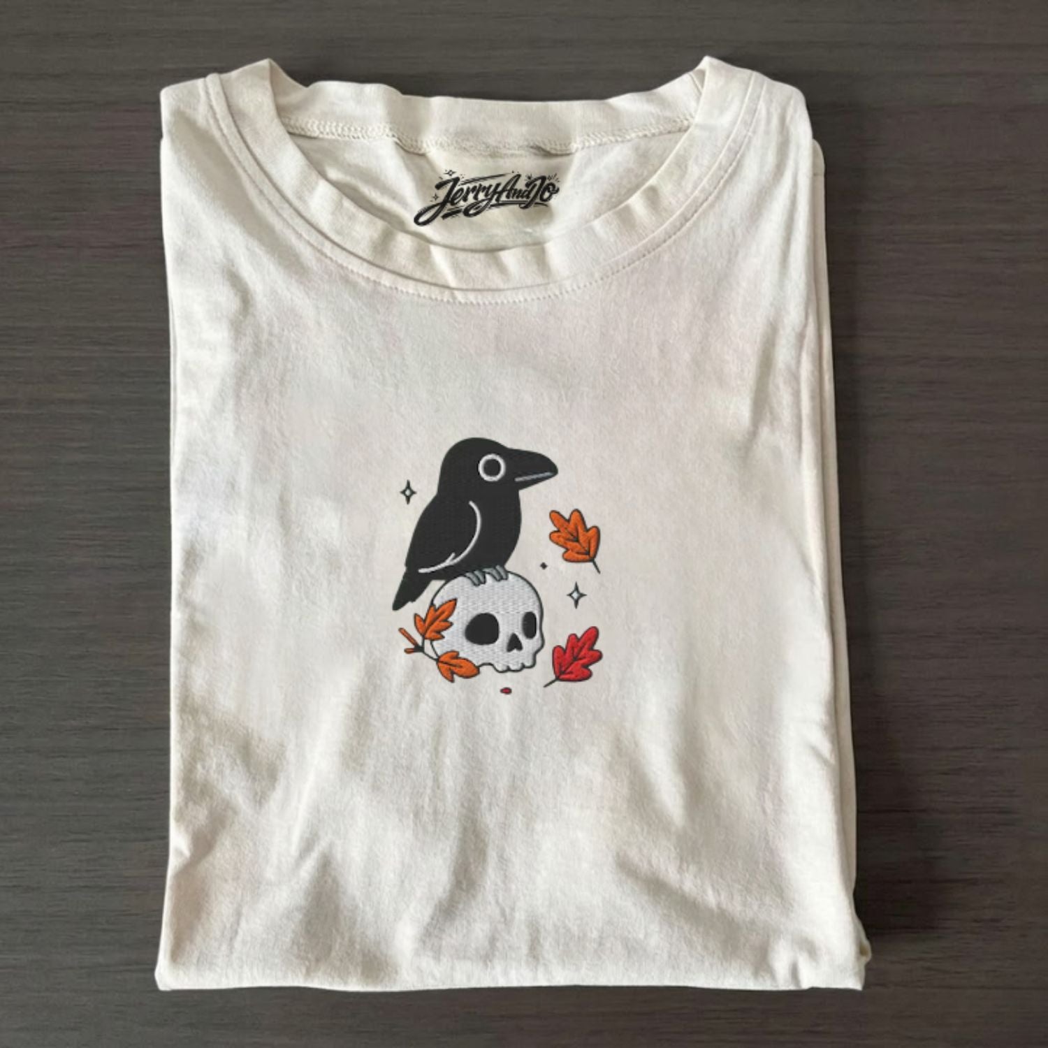 CROW AND SKULL HALLOWEEN EMBROIDERED TEE NN-0008