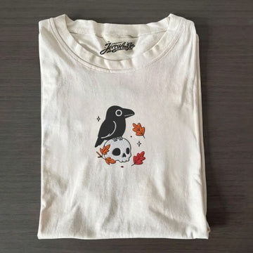 CROW AND SKULL HALLOWEEN EMBROIDERED TEE NN-0008
