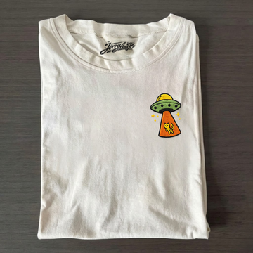 UFO ABDUCTING CAT EMBROIDERED TEE CT-0004