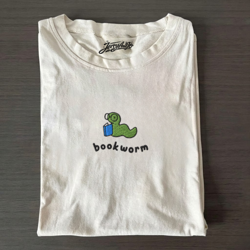 BOOKWORM EMBROIDERED T-SHIRT, CUTE AND COMFORTABLE LL - 0002