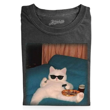 FUNNY CAT EATING PIZZA T-SHIRT LL - 0111