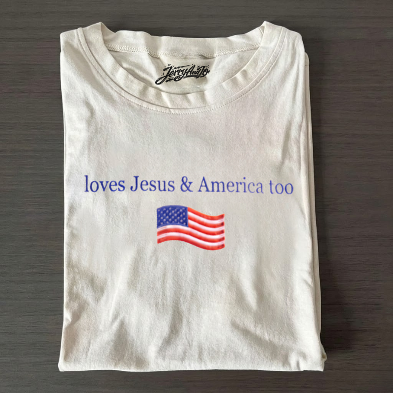 LOVES JESUS & AMERICA TOO EMBROIDERED SHIRT LL - 0011