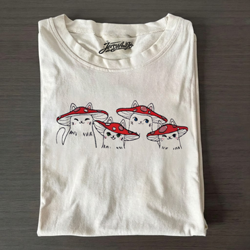 EMBROIDERED MUSHROOM CATS CREWNECK COTTAGECORE CAT LOVER GIFT LL - 0016