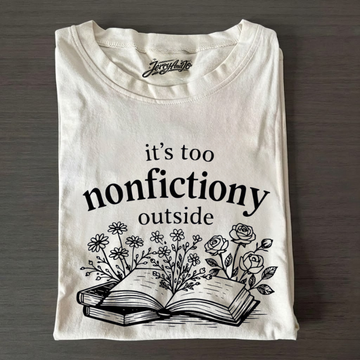 BOOKTROVERT FLORAL SHIRT, TOO NONFICTIONY OUTSIDE TEE, BOOK CLUB SHIRT LL - 0096