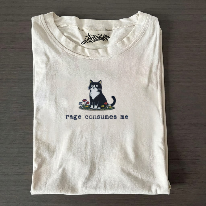 FUNNY Y2K EMBROIDERED CAT T-SHIRT LL - 0003