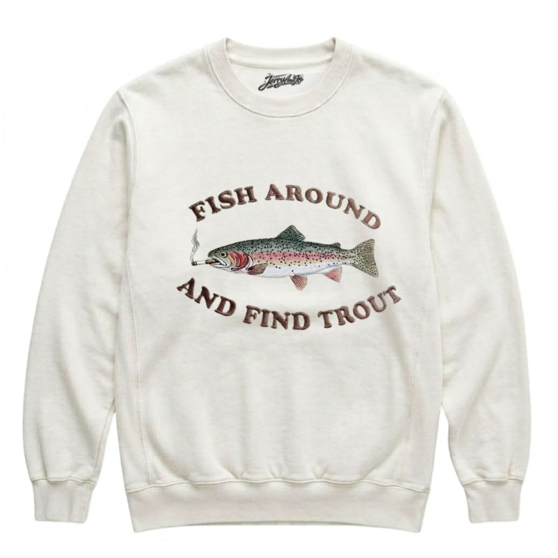 EMBROIDERED FISH AROUND AND FIND TROUT TSHIRT LL - 0022