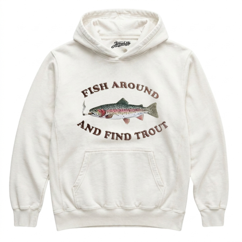 EMBROIDERED FISH AROUND AND FIND TROUT TSHIRT LL - 0022