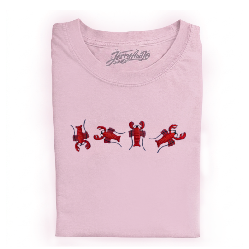 LOBSTER EMBROIDERY BLOSSOM TRIM SHORT SLEEVE CASUAL T-SHIRT LL - 0023