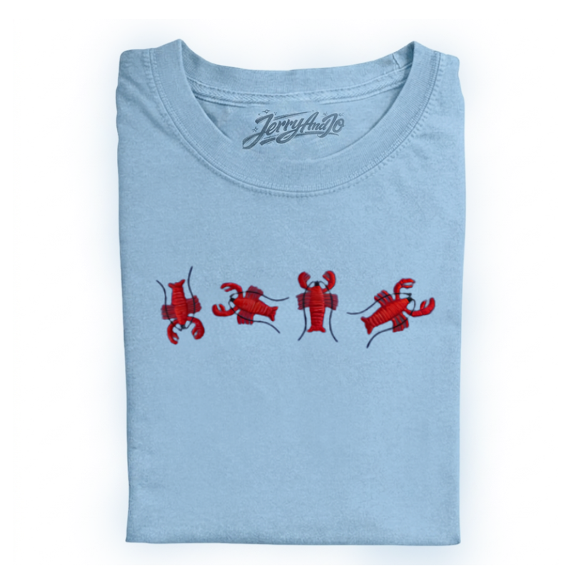 LOBSTER EMBROIDERY BLOSSOM TRIM SHORT SLEEVE CASUAL T-SHIRT LL - 0023