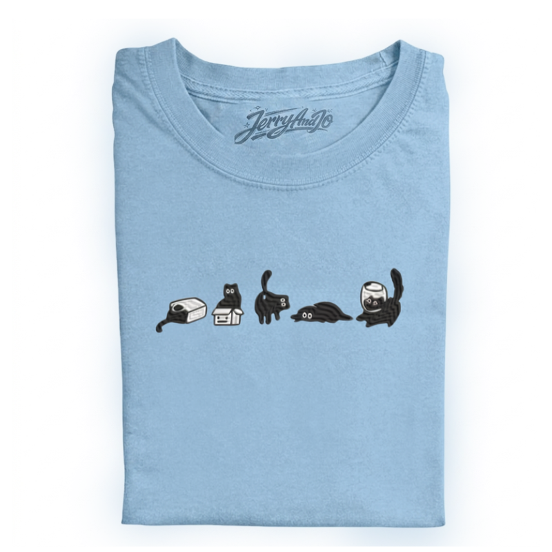 EMBROIDERED MOOD CAT SHIRT, FUNNY CAT LOVER TEE LL - 0024