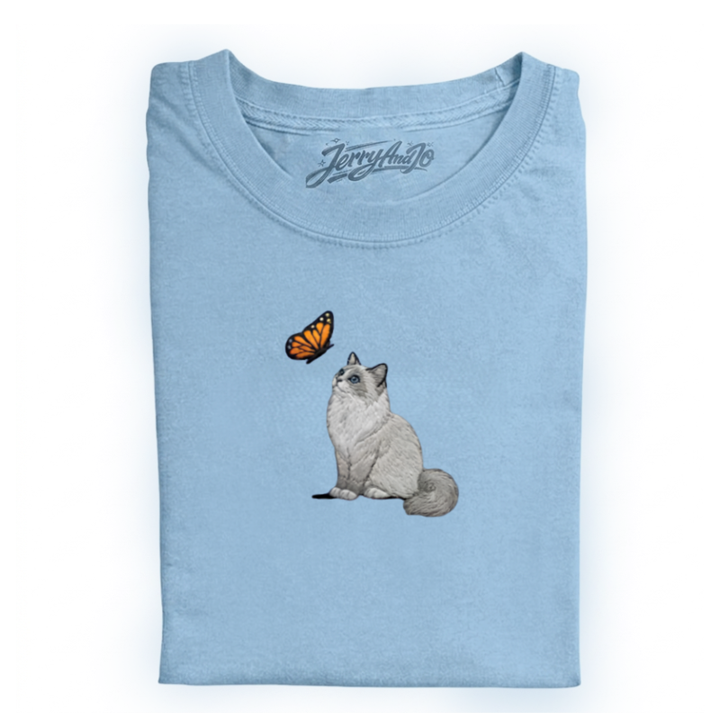 EMBROIDERED RAGDOLL CAT BUTTERFLY SHIRT LL - 0026