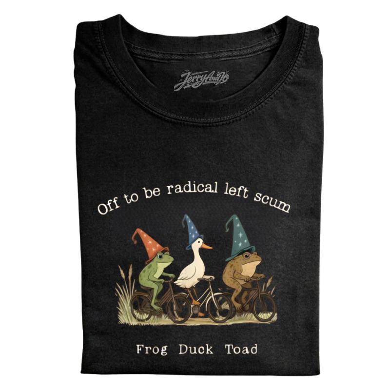 FROG DUCK TOAD BIKING T-SHIRT, FUNNY COTTAGECORE ANIMAL TEE LL - 0102