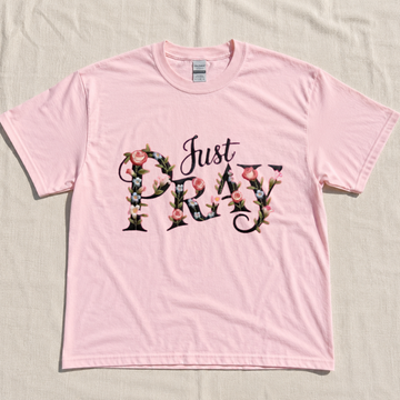 EMBROIDERED "JUST PRAY" FLORAL T-SHIRT LL - 0033